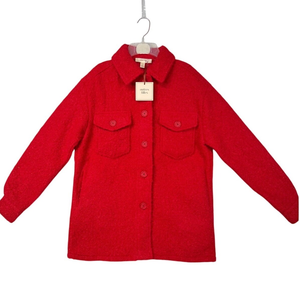 Autres Filles Red Boucle Knit Button Down Shirt Jacket Coat -‎ Women's S